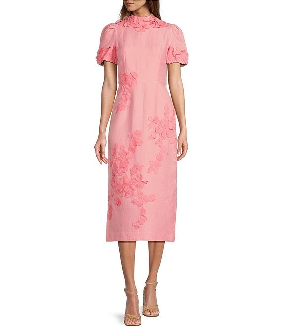 Willow Floral Applique Mock Neck Short Sleeve Midi Dress