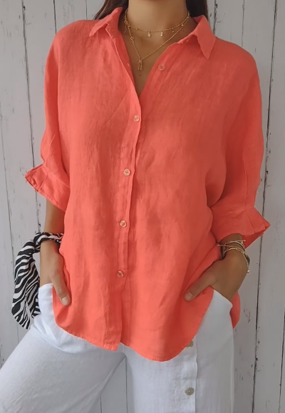 Linen Cotton Blouse With Lace