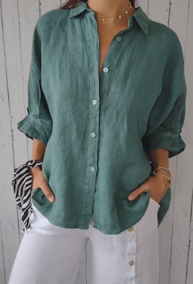 Linen Cotton Blouse With Lace