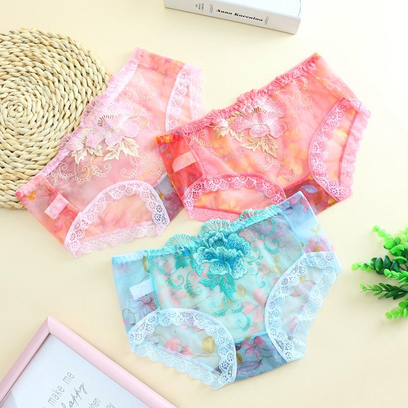 Floral embroidered lace panties（7Pack)