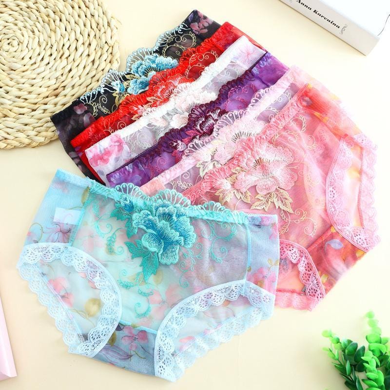 Floral embroidered lace panties（7Pack)