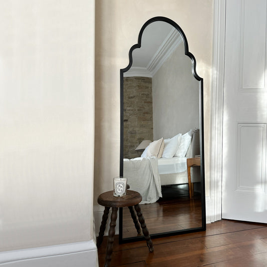 Algiers - Large Full Length Black Arched Metal Mirror 150cm x 60cm