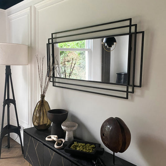 Amalfi - Large Black Rectangular Metal Mirror 140cm x 70cm