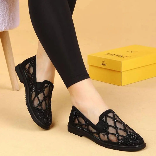 Mesh Flat Breathable Shoes with Rhinestones