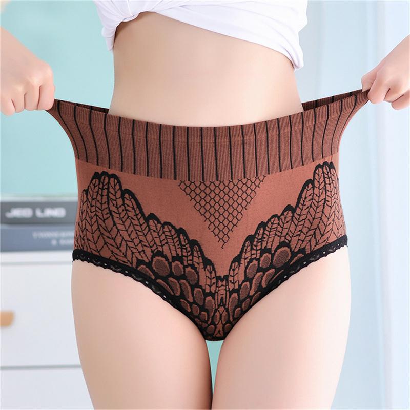 High waist hip graphene antibacterial seamless underwear peacock feather embroidered panties